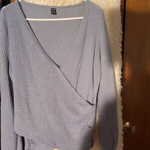 Sheins Women’s Light Blue Waffle Knit Wrap Top. Size L.